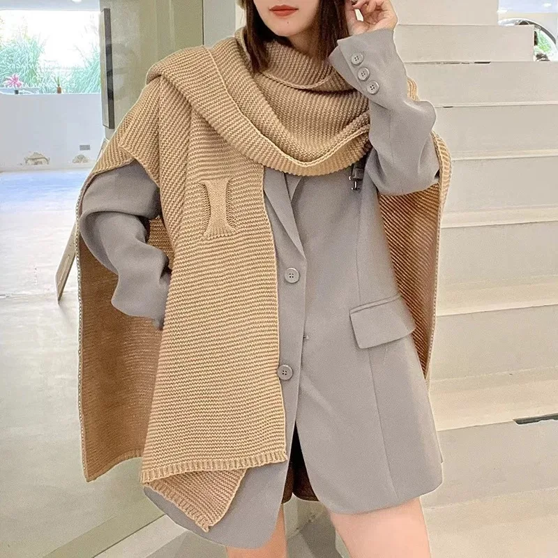 Knitted Shawl Women's 2024 Autumn And Winter New Lazy Style Medium Long Loose Slimming Cloak Jacket