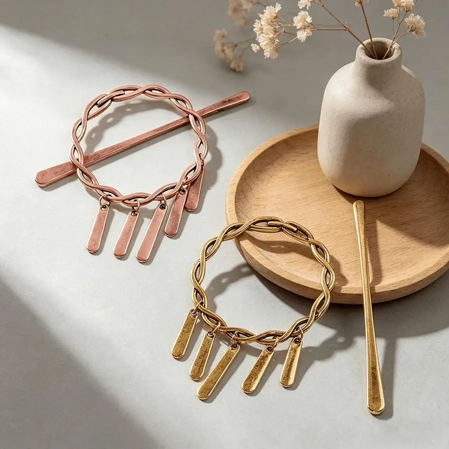 1/5/10/20/50/100pcs Elegant Minimalist Line Woven Round Frame Hairpin with Dangling Tassels, Chic Boho Hair Accessory for Women,