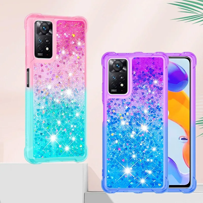 

Gradient Quicksand Case For Xiaomi Redmi Note 11 11s 11T Pro 12 POCO F5 Pro X5 Glitter Shining Shockproof Liquid Silicone Cover