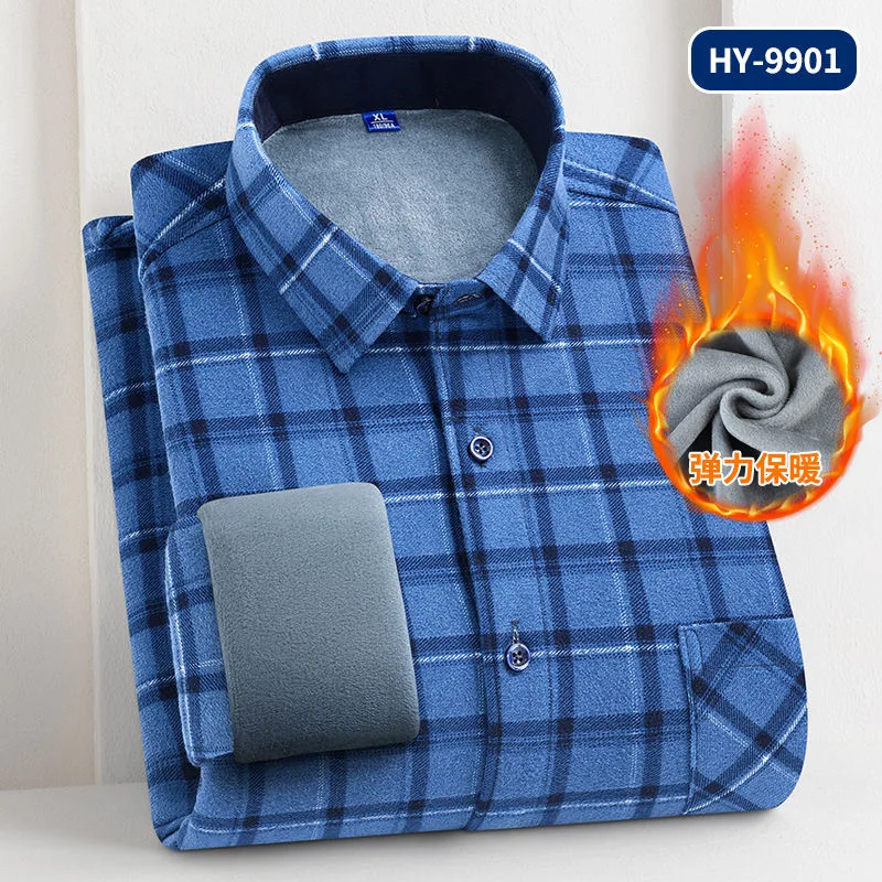 2024 Autumn and Winter New Fashion Trend Thickened Warm Plaid Shirt Men's Casual Loose Comfortable Windproof Large Size Shirt