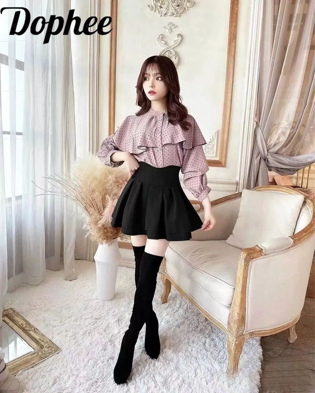 Dophee Original Landmine Series Irregular Elastic Waist Macarone Skirts Women Cute Above Knee Mini Shorts Skirts Black Xs-5xl