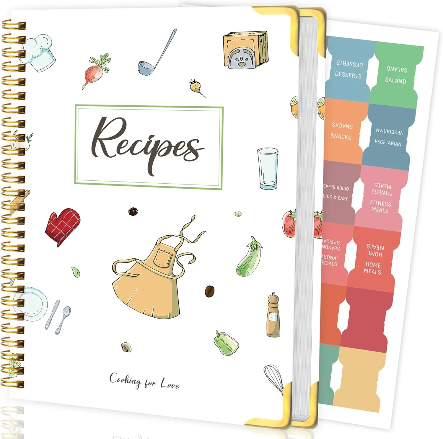 Libro de Recetas en Blanco con 175 Páginas, Tapa Dura, Etiquetas Adhesivas para Amantes de la Cocina Familiar