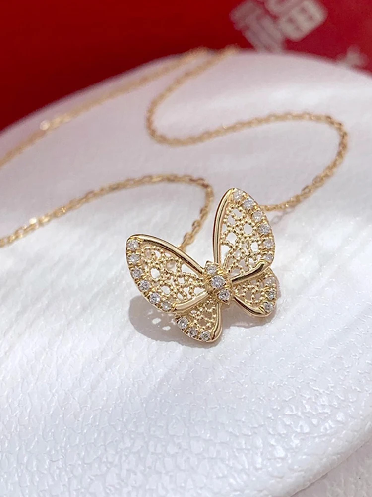 

Exquisite zircon hollowed out butterfly sterling silver necklace S925 women's necklace, birthday gift for loved ones