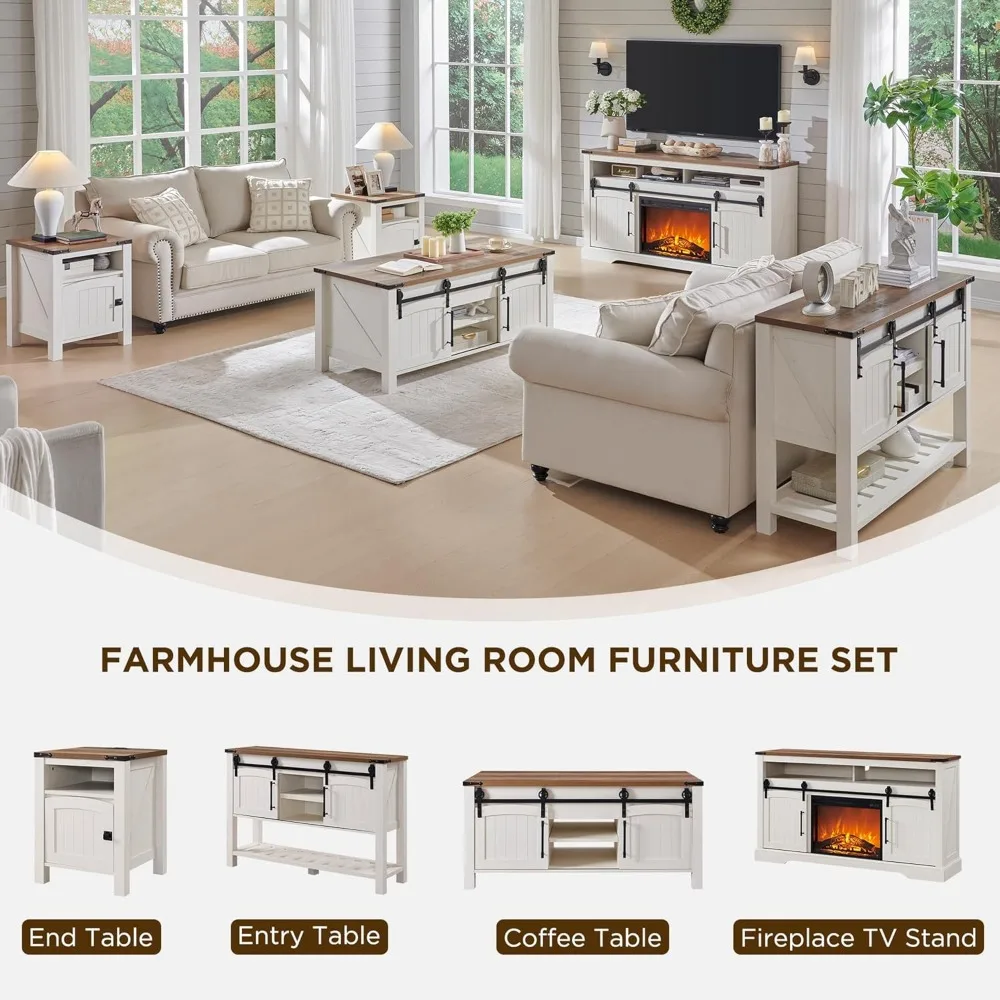 Farmhouse Lift Top Coffee Table with Sliding Door, 48" Large Rustic Center Table with Hidden Storage Compartment, Lifting Table