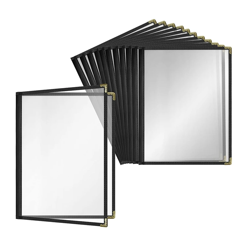 12 Pack A4 Menu Protective Case Crystal Clear Vinyl (Black, 2 Pages/4 Views - 8.5 Inch X 11 Inch)