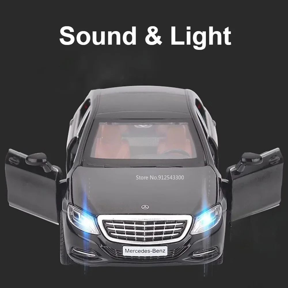 1/32 Scale Mercedes-Benz Maybach S600 Car Model Toy Sound Light Pull Back Metal Diecast Ornaments Collection Boys Kids Toys Gift