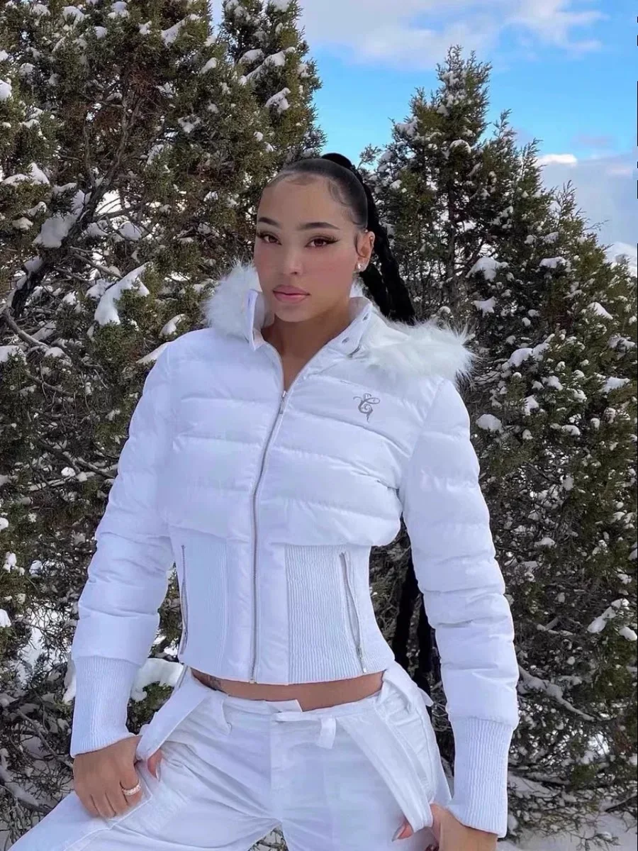 Gia autumn and winter new white short coat cotton-padded jacket with disassembled hat warm down jacket with hooded slim fit