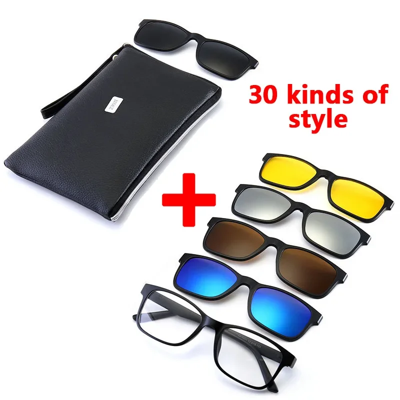 

6 In 1 Men Polarized Optical Magnetic Sunglasses Clip Magnet Clip on Sunglasses Polaroid Clip on Sun Glasses WIth Box