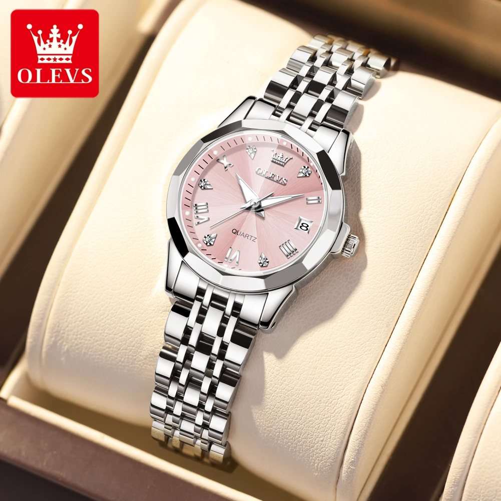

OLEVS Fashion Rhombus Design Quartz Watch for Women Luxury Stainless Steel Waterproof Luminous Ladies Watches Relogio Feminino