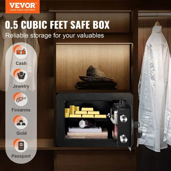 VEVOR Safe 0,5 Kaki Kubik Baja Aman Rumah untuk Uang Tunai Emas 13,8 x 9,8 x 9,8 inci