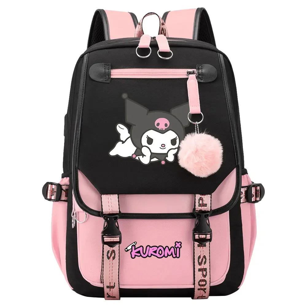 New Kuromi Boys Girls Kids School Book Bags Women USB Bagpack Teenagers Canvas Laptop Travel Student Backpack