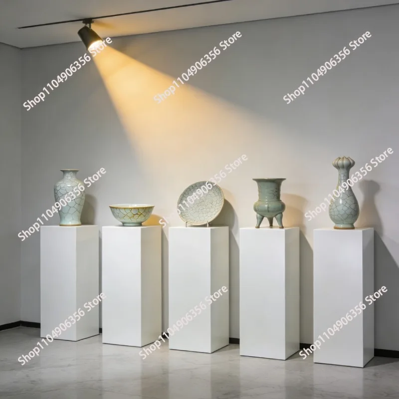 for Lacquered floor display stand, square white column, window base display rack, commercial display case, exhibition booth