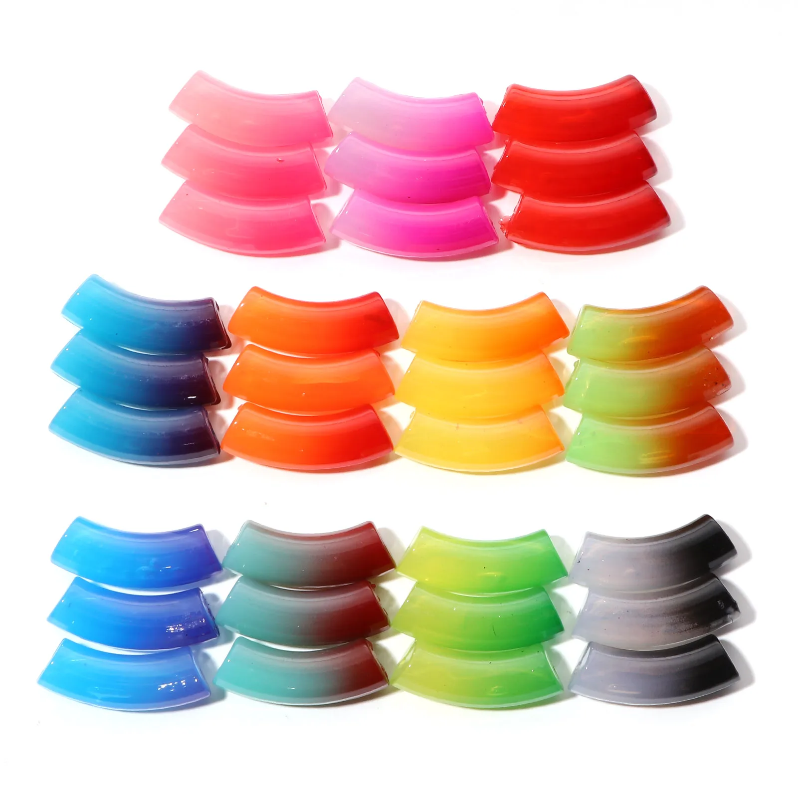 

Acrylic Beads Curved Tube Multicolor Gradient Color Spacer Beads DIY Bracelets Necklace Jewelry Gifts About 3.7cm x 1.2cm,20PCs