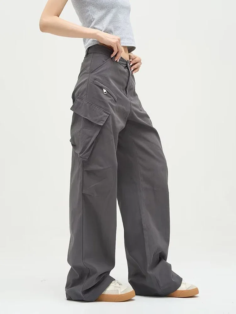 HOUZHOU-pantalones Cargo para mujer, ropa de trabajo de pierna ancha, ropa de calle japonesa, Hip Hop, bolsillos, suelta, informal, Vintage