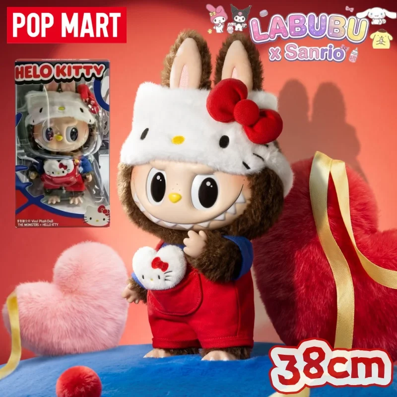 

POP MART Labubu The Monsters x Hello Kitty 38 см виниловая коллекционная кукла в закрытой упаковке, игрушка для декора комнаты, подарок на день рождения для девочки