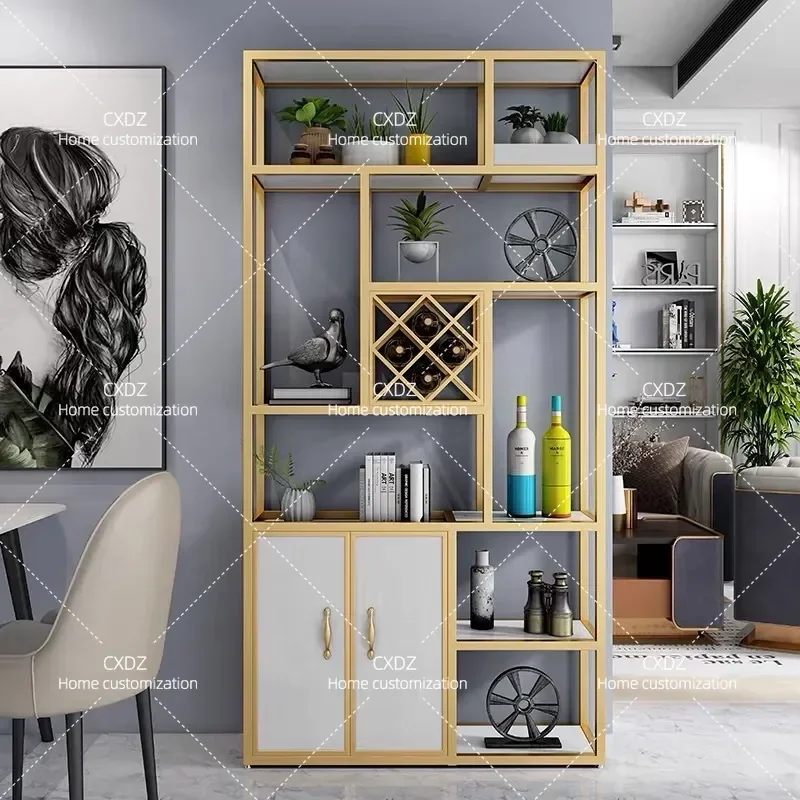 Multi Layer Wrought Iron Wine Rack Floor Standing Shelf for Office Bar Restaurant Display Living Room Partition Storage