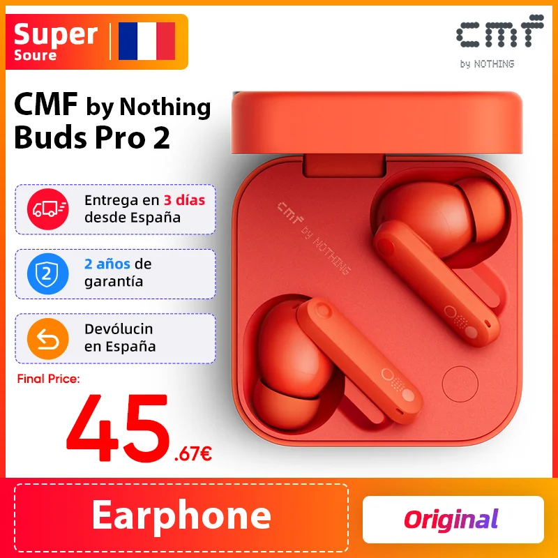 Version Globale CMF by Nothing Buds Pro 2, Écouteurs sans Fil avec Réduction de Bruit Active Hybride 50 dB, IP55, BT5.3, CMF Buds Pro 2