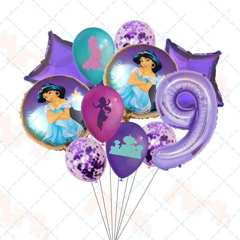 Fioletowa księżniczka Jasmine lateksowa balonowa dziewczyna materiały urodzinowe Home Decor numer Ballon Baby Shower dekoracje ślubne