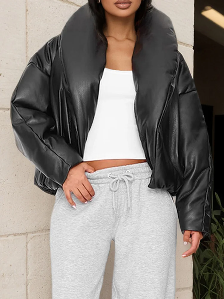 Vintage Parkas for Women Fashion Casual Long Sleeve Parkas Solid Loose Turn Down Collar 2025 New Autumn Winter Parkas