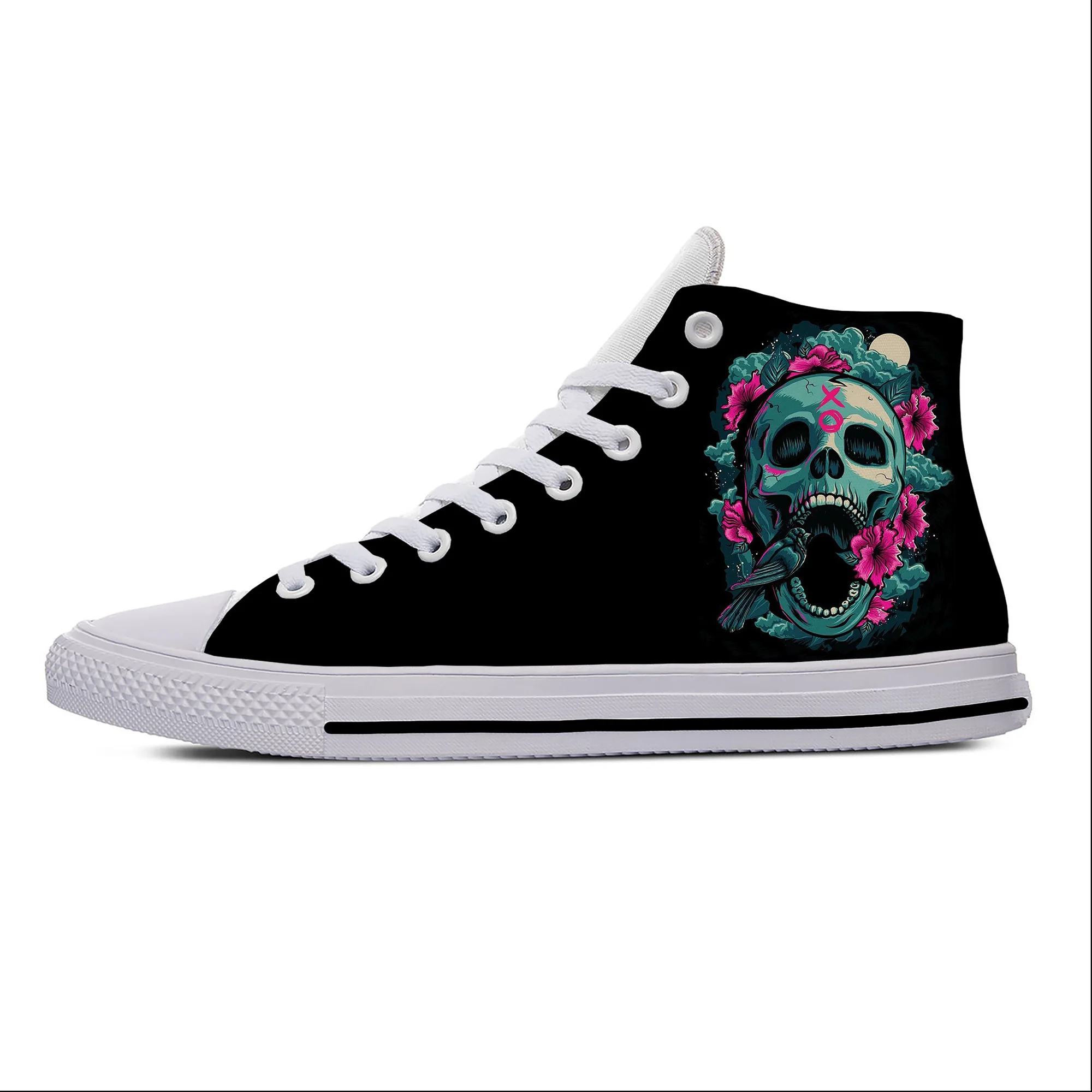 Anime Cartoon Skull Sketelon Flower Floral Horror Casual Cloth Shoes High Top Lightweight Breathable 3D Print Men Women Sneakers