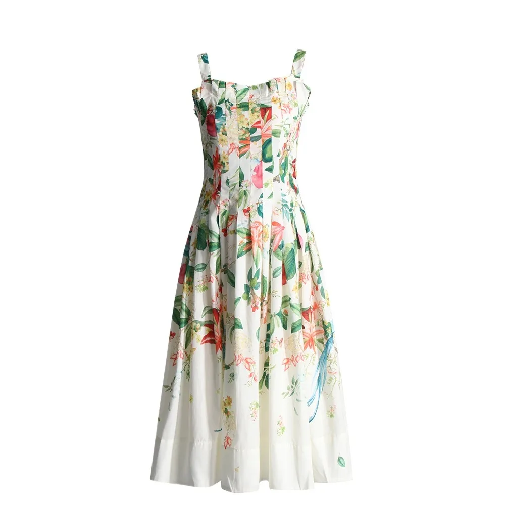 

Doris Fanny Colorblock Vintage Elegant Dresses For Women Square Collar Sleeveless High Waist Spliced Folds Loose Dress Female