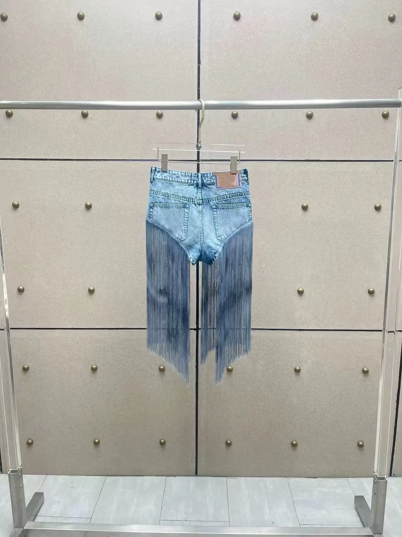 

2026 Summer Fashion Tassel Patchwork Heavy Indust Women's Jeans Elastic Waist PU Fabric Trousers for plus Size Women