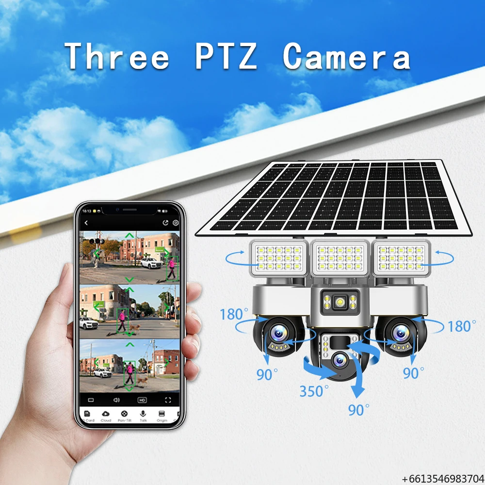 YANX  All-Day Recording Three-Lens Solar-powered Network Camera 360-Degree Panoramic Three-Screen View WiFi Connectivity