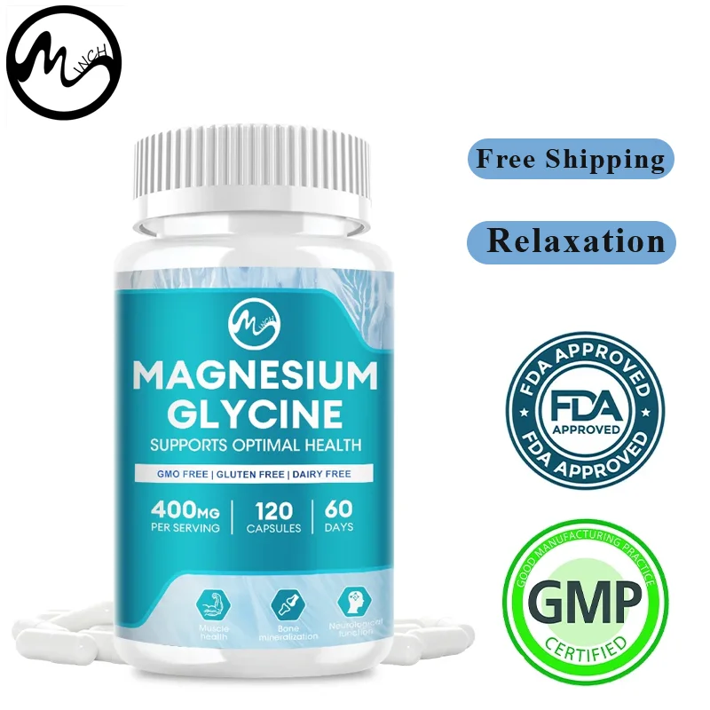 

Minch Magnesium Glycinate with Vitamin D3 B2 Body Health Care Bone Muscle Healthy Sleep Quality Max High Absorption For Adults