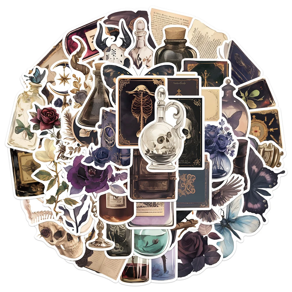 

10/30/50/100pcs Retro Dark Gothic Aesthetic Stickers Skull Cool Graffiti Decoration Decals Sticker for Skateboard Suitcase Phone