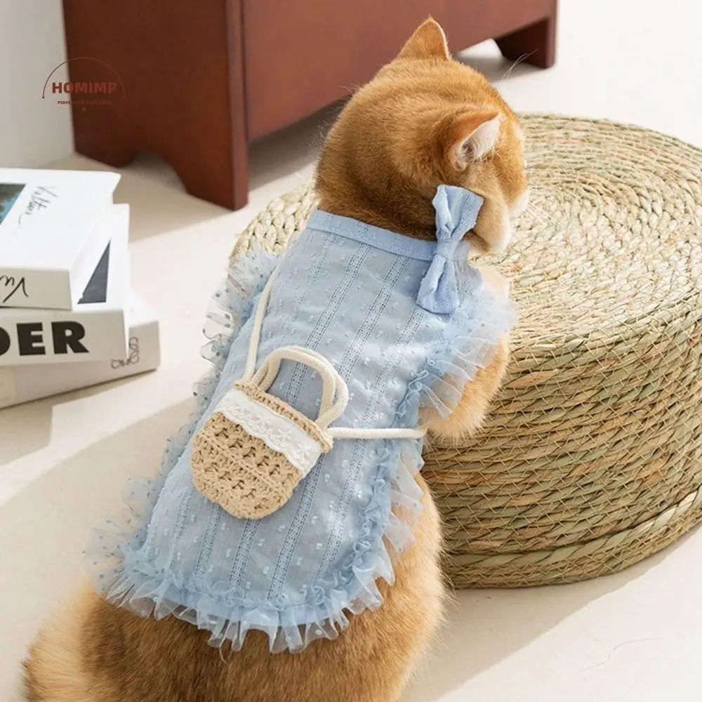 

Fashion Thin Pet Lace Dress Comfortable Breathable Dog Two Leg Clothes with Bag and Hair Clip Dog Cooling Vest for Spring Summer