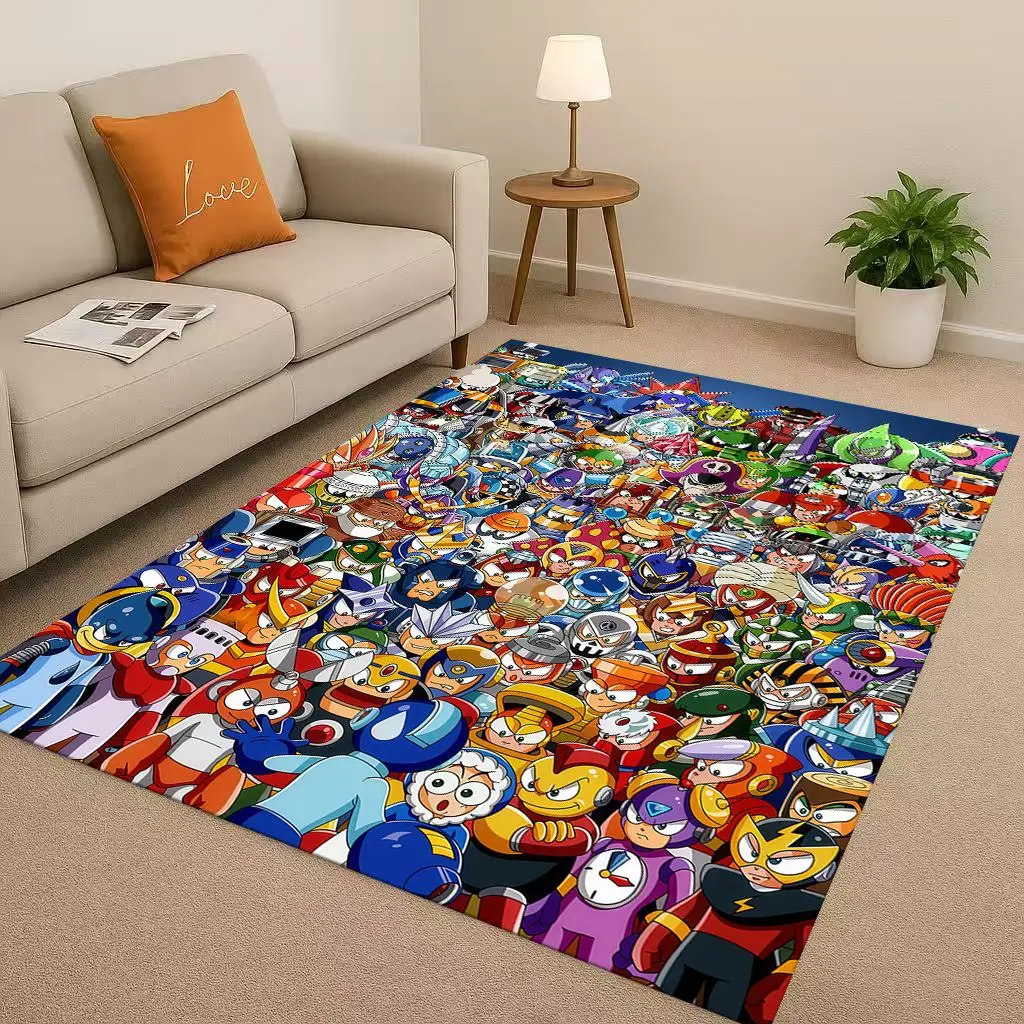 Classic Game Rockman Mega Man Living Room Non-Slip Area Rug Soft Carpet for Bedroom Playroom Sofa,Easy Clean Home Decor Doormat
