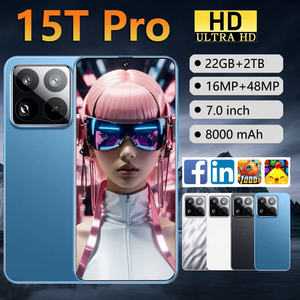 

Brand New 15T Pro 7.0 inch Global Edition Original Smart Dual Card 22GB+2TB Android 8000mAh Battery Facial Recognition Function