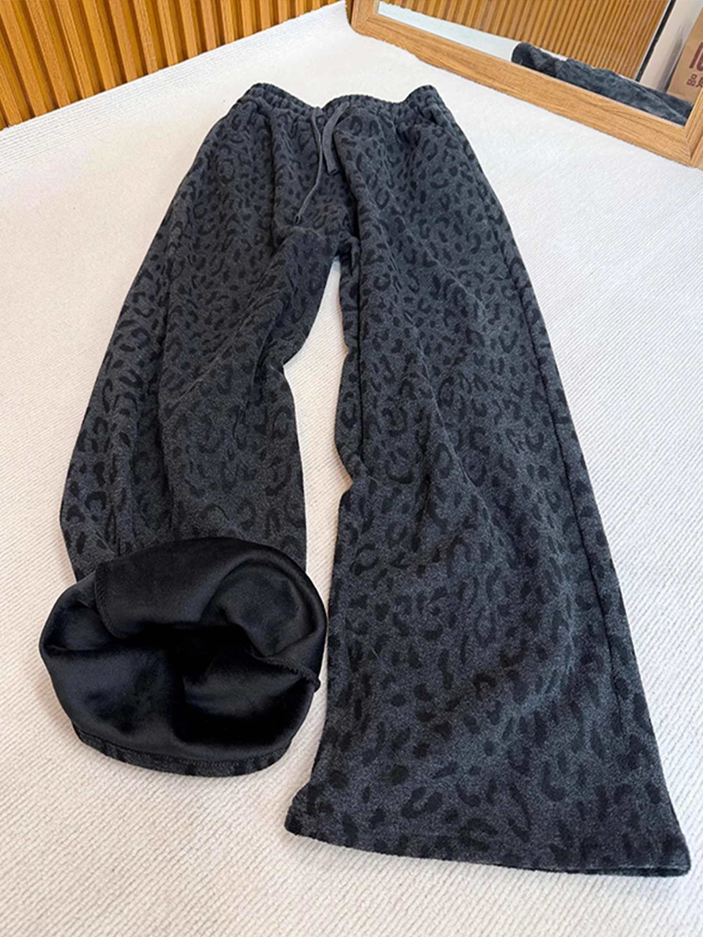 

American Retro Leopard Print Wide Leg Casual Pants ex Winter Lazy High-End Thiened Straight Long Pants Casual Trousers
