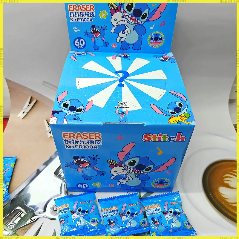 

60pcs Eraser Stitch Kuromi Eraser Kawaii Student Stationery Blind Box Cartoon 3D Pencil Cute Eraser Cleaning Tools School Gifts