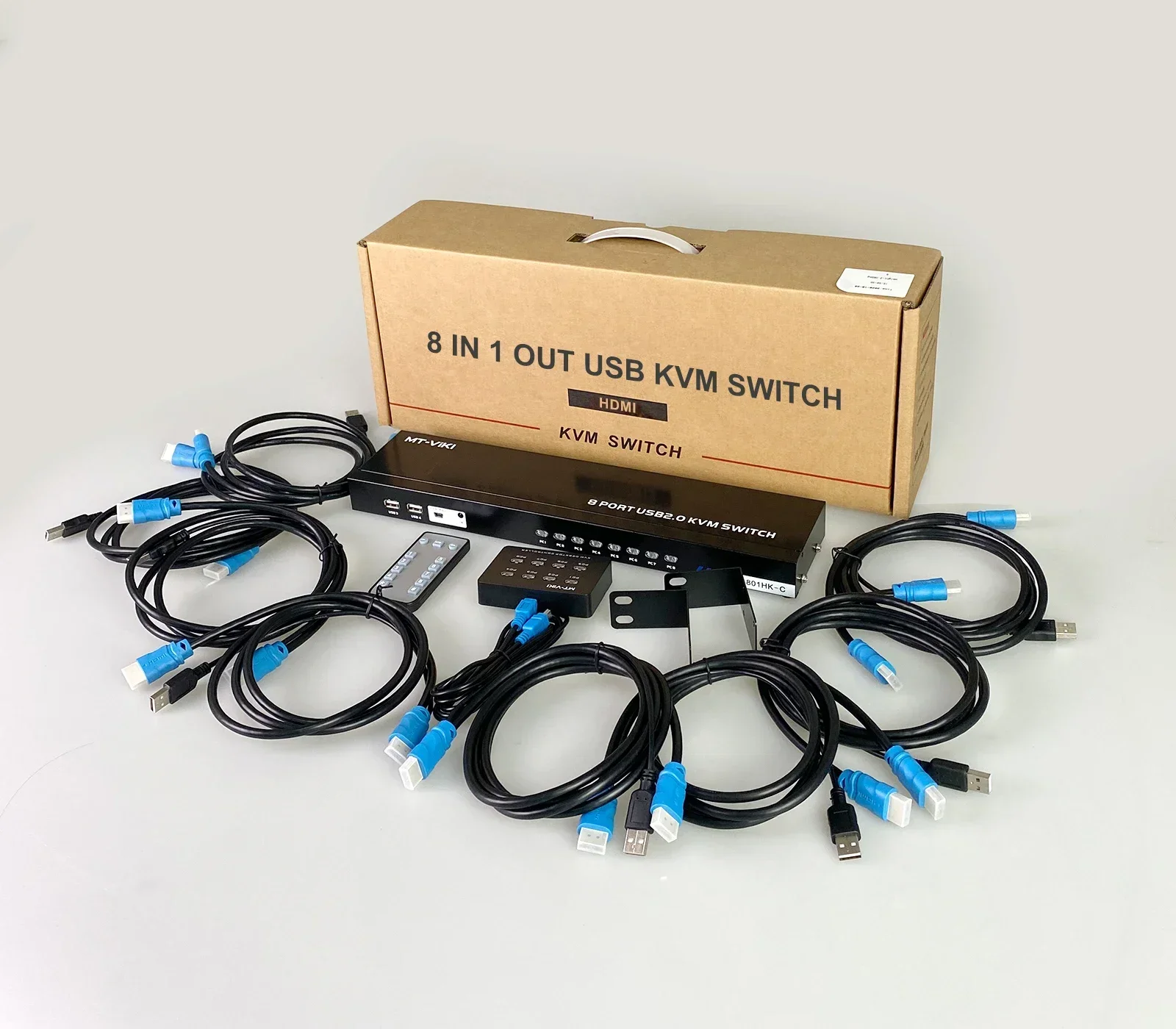 2026 8 port KVM Switches HDMI 4K30Hz + Cables (upgraded 2in1), MT-VIKI 1U Rack Mount HDMI KVM Switch 8 in 1 out