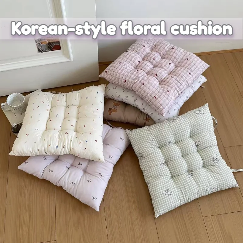 

40x40cm Floral Print Square Cushion Non-Slip Strap Design 6cm Thicken Padding Office Student Chair Pad Multi-Scene Home Car Use