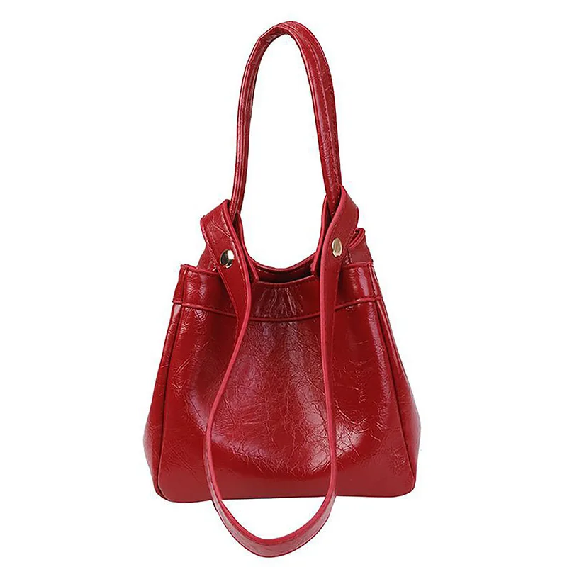 Stylish Design Sense Bucket Bag High Quality Casual Texture Shoulder Bag Ladies 2024 New Patent Leather Solid Portable Handbag