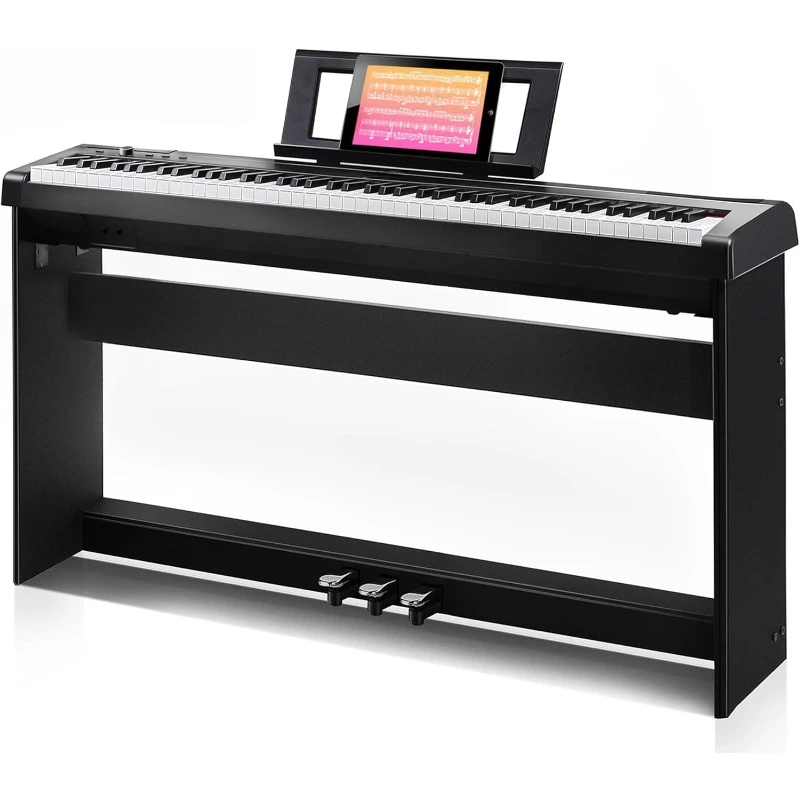 home. Digital Piano 88 Key keyboard Weighted Piano, with 3-Pedal Unit, 2x25W Stereo Speakers, MP3 Function, Black, Piano Lessons