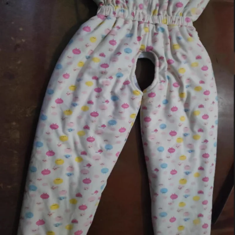 Casal puro algodão aberto virilha macacão abdl zíper cintura elástica mangas compridas macacão adulto bebê dos desenhos animados impresso quente bodysuit