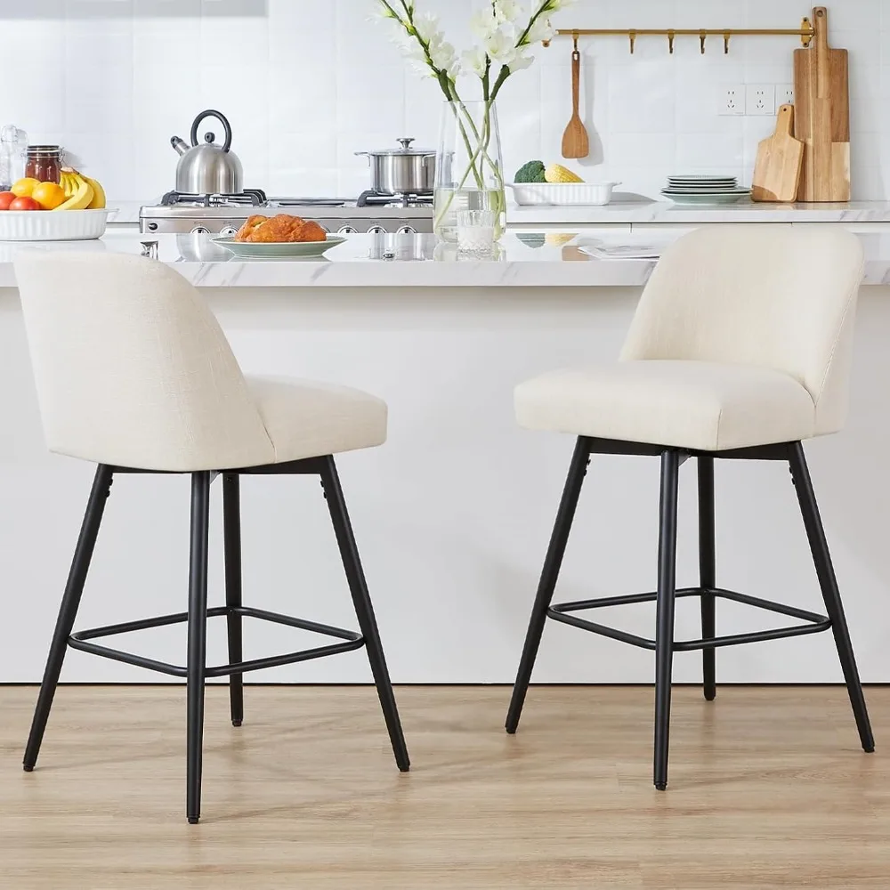 

360°Swivel Counter Height Bar Stools Set of 2,Upholstered Morden Kitchen Barstools - High Back 26" H Stools w/Metal Legs for Kit