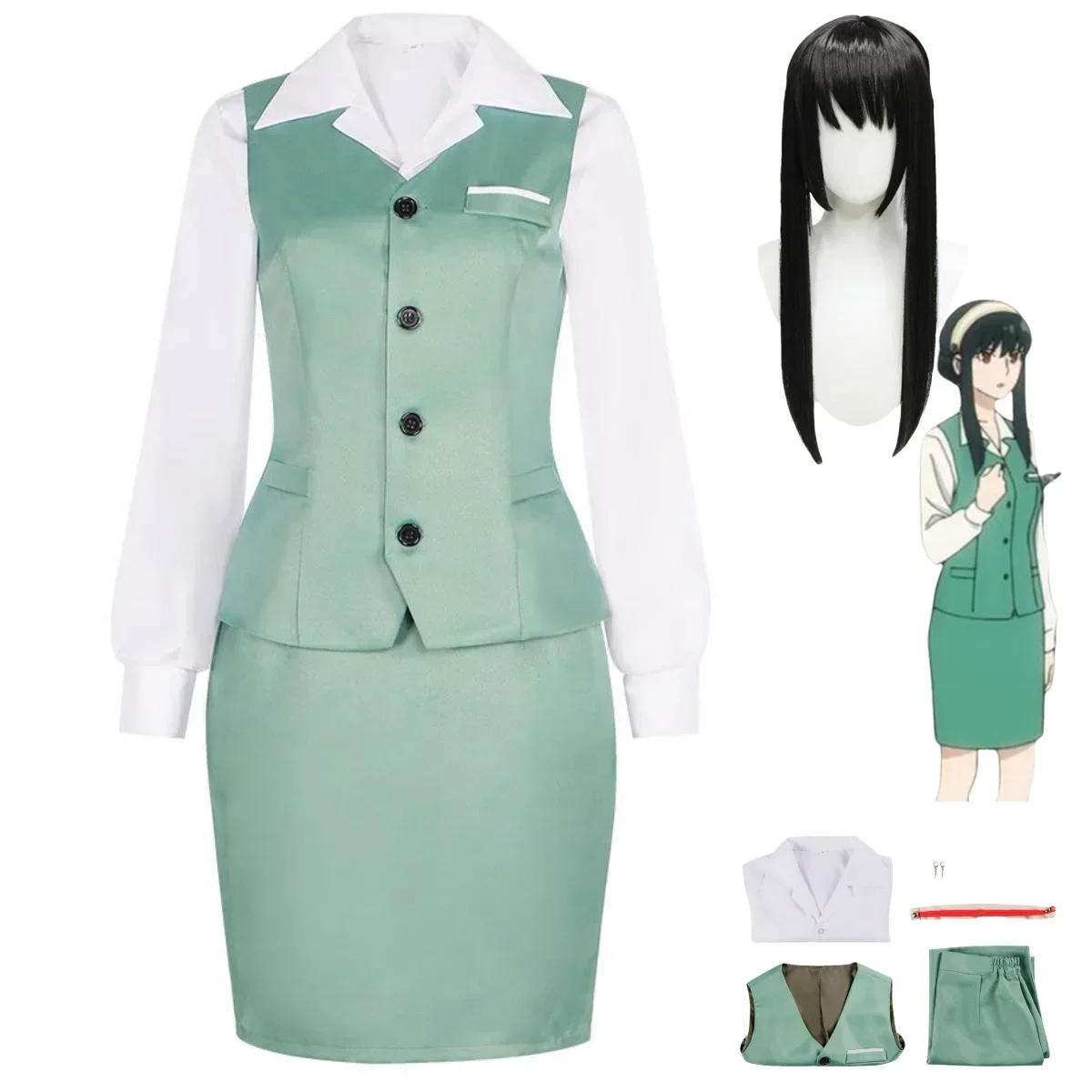 Anime SPY×FAMILY Yor Forger Yor Briar Cosplay Costume Thorn Princess Wig Green Work Uniform Skirt Adult Woman Sexy Daily Suit