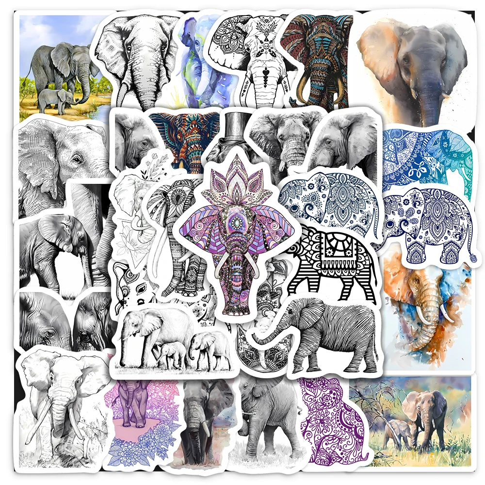 Elephant Illustration Art Stickers Aesthetic DIY Toys Gift Decorative Decal for Scrapbook Laptop Phone Luggage Bottle Waterproof