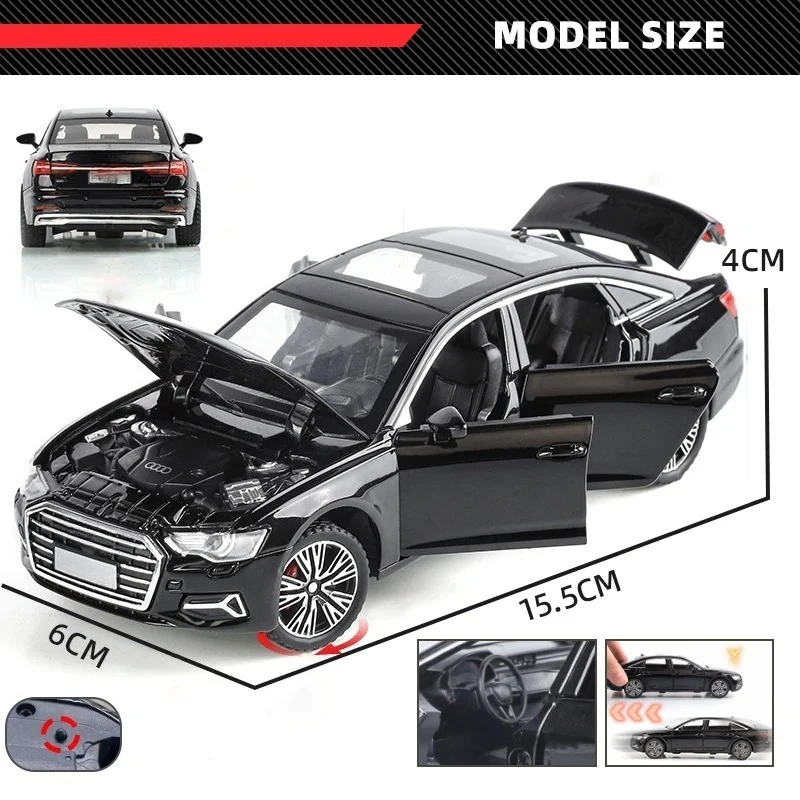 Model samochodu Audi A6 w skali 1:32, odlewany z metalu, miniaturowy, z dźwiękiem i światłem, napęd na sprężynę, zabawka dla dzieci, pojazd, prezent.