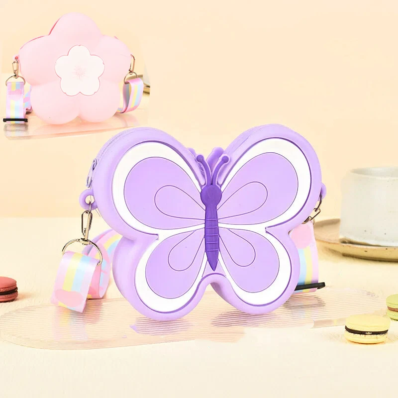 حقيبة كتف لطيفة من السيليكون للأطفال على شكل فراشة وحقيبة كروس للأطفال الصغار ومحفظة كروس وحقيبة يد ومحفظة للعملات المعدنية للفتيات والأطفال #1