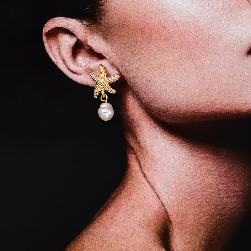 

A Pair Summer Day Beach Vacation Style Starfish Pearl Tassel Earrings for Women Geometry Fashion Party Jewelry Gifts Daily Wear