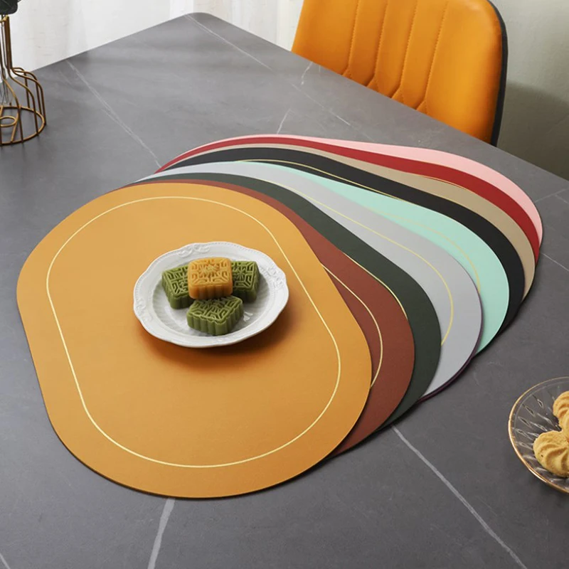 Leather Placemat Oval Oil-Proof Table Mat Home Dining Kitchen Table Placemat Design Dining Waterproof Heat Resistant Home Decor