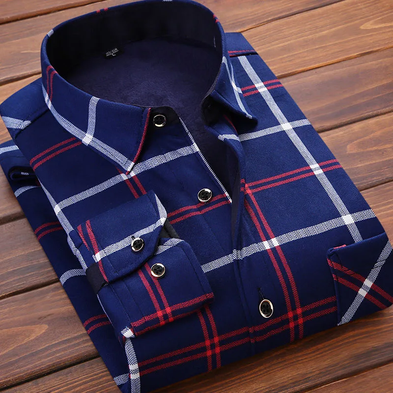 Men\'s Fashion New Autumn Winter Casual Long Sleeve Plaid Shirt Thick Warm Men\'s Casual High Quality Soft Large Size Top Shirt