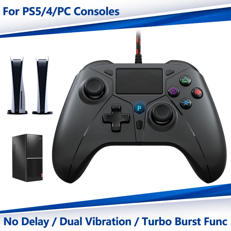 

Gamepad For PS5/4/PC Console 2m Wired Controller W/ Turbo Dual Vibration No Delay Instant Connection Gaming Remote Control