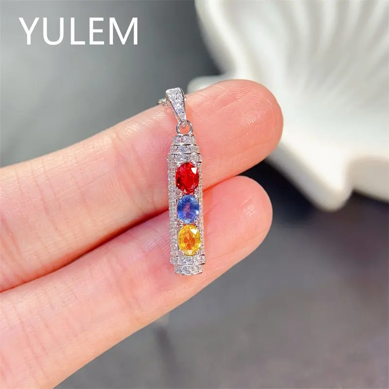 YULEM 3X4MM Natural Colorful Sapphire Pendant Pink Sapphire Silver 925 Luxury Jewelry Pendant