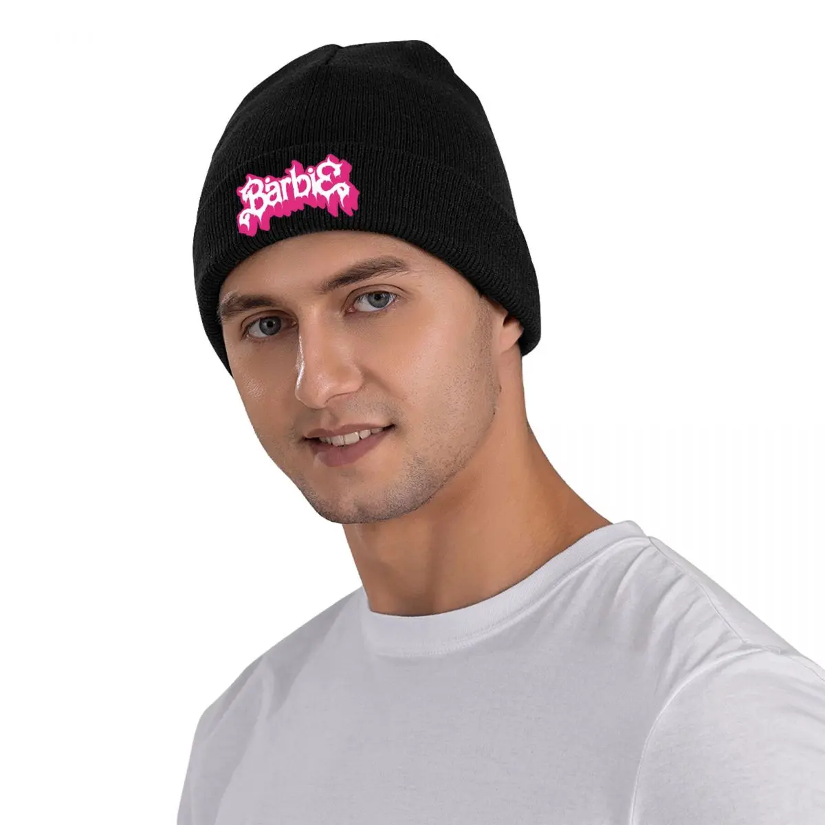 Metal Barbie Logo Knitted Hat Women's Men's Beanie Winter Hat Doll Parody Goth Casual Caps